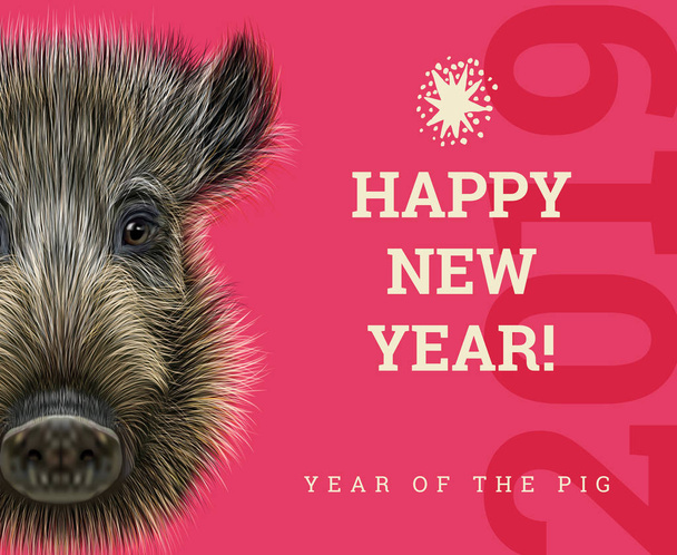 Boldog új évet 2019 év a sertés papír kártya. Kínai éve szimbólum, üdvözlőlap, szórólapok és vaddisznó felkérésére a horoszkóp - Vektor, kép