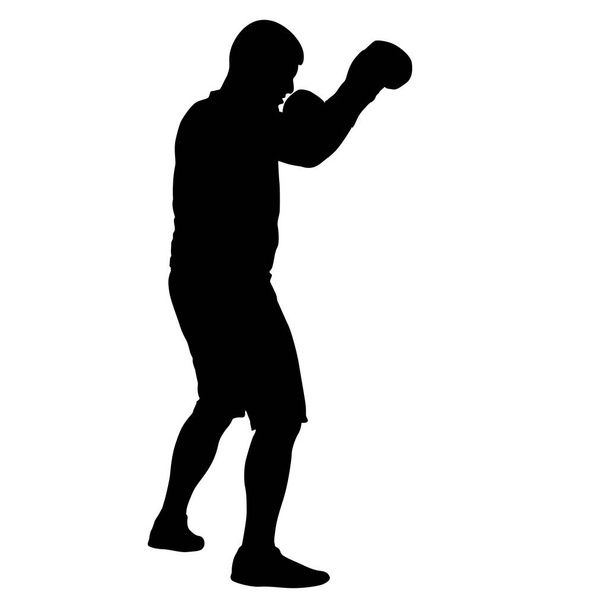 Silueta negra de un boxeador atleta sobre fondo blanco - Vector, imagen
