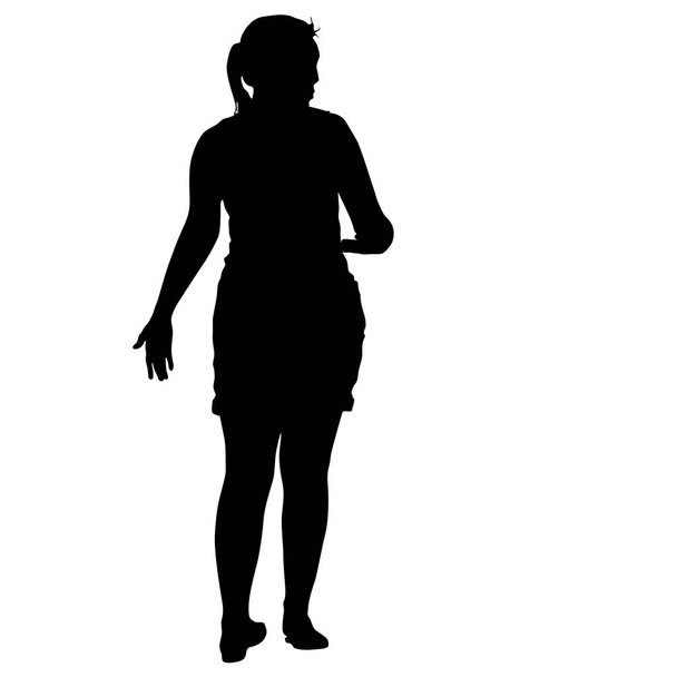 Silueta negra mujer de pie, gente sobre fondo blanco
 - Vector, imagen
