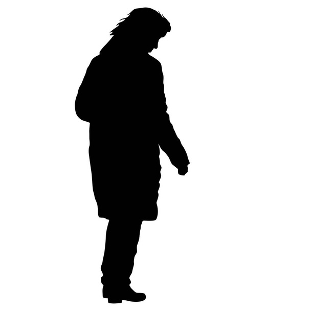 Черный силуэт женщина стоит, люди на белом фоне
 - Вектор,изображение