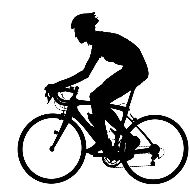 白い背景の上のサイクリストの男性のシルエット - ベクター画像