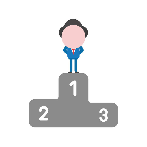 Ilustración vectorial personaje de hombre de negocios de pie en el primer lugar del podio ganadores
. - Vector, imagen