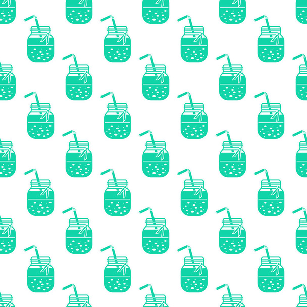 Seamless pattern with smoothie in jars and tubes. Healthy eating habits. Easy cooking process. - ベクター画像