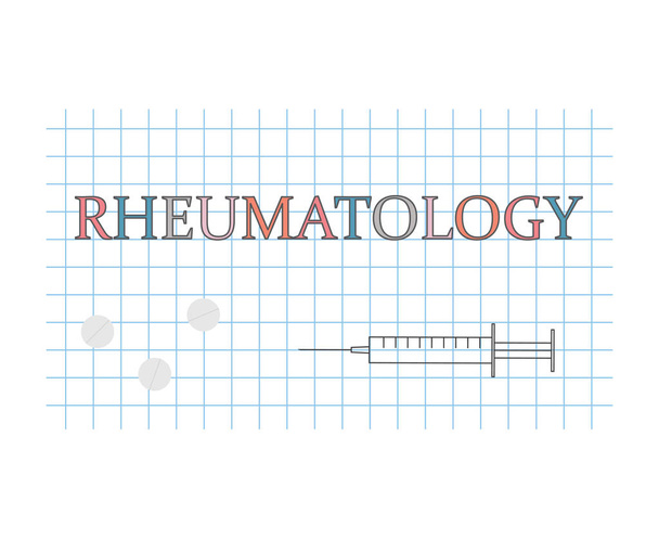Reumatologii słowo na kratkę papieru arkusza wektor ilustracja - Wektor, obraz