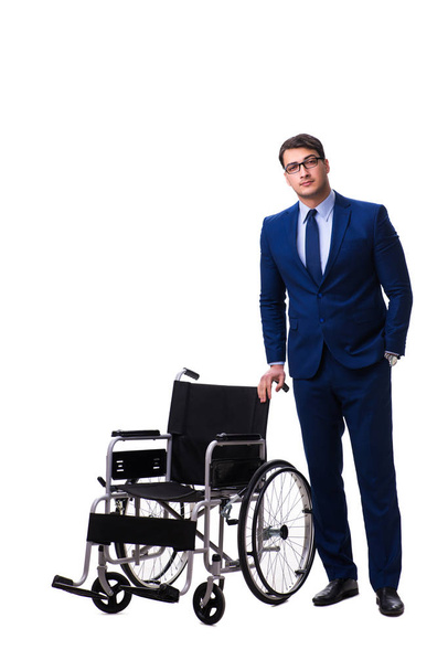 Empresario con silla de ruedas aislada sobre fondo blanco
 - Foto, Imagen
