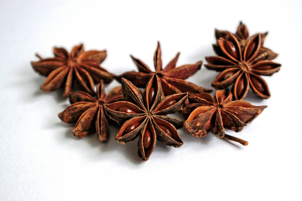 Closeup of star anise on a white background - Photo, Image