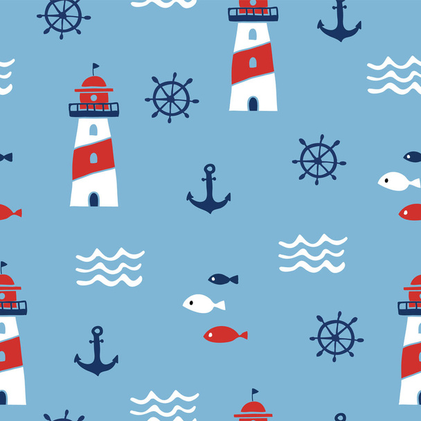 Seamless pattern with nautical design elements - Vector, Image
