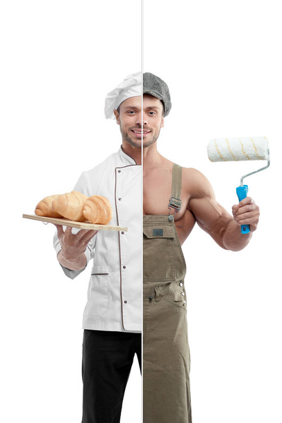 Photo comparison of painter and chef outfit. - 写真・画像