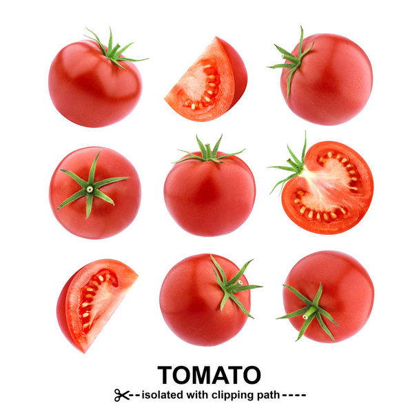 Tomaten geïsoleerd op een witte achtergrond met uitknippad. Collectie - Foto, afbeelding