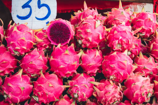 Dragon fruit red In the fruit street market pai thailand - Photo, Image