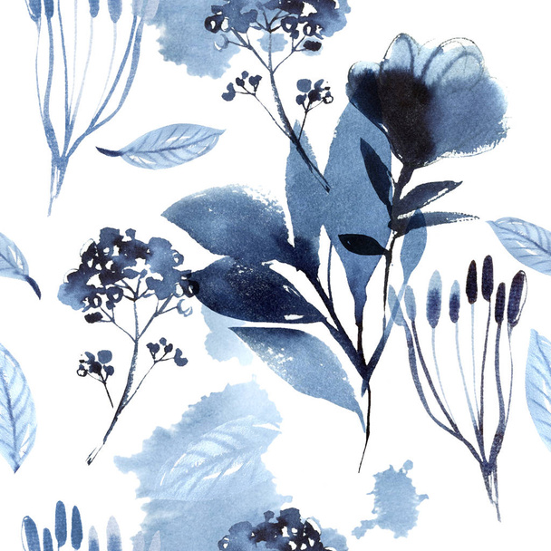set of Watercolor flowers and leaves on white background - Φωτογραφία, εικόνα