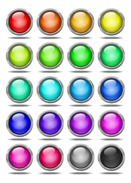 Set of glass buttons in silver rims - Vector, Image