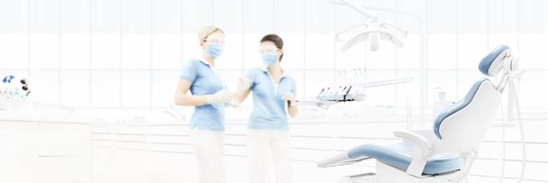 Doktorlar ile diş kliniği iç kopya alanı şablonu için arka plan bulanık - Fotoğraf, Görsel