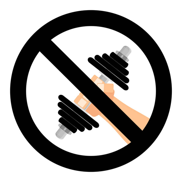 Exercise forbidden symbol. Warning training with barbell, no bodybuilding. Vector illustration - Vector, Image
