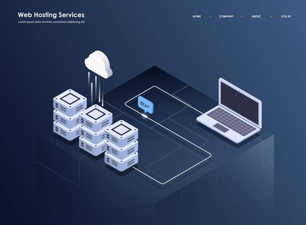 Concept of big data processing, Isometric data center, vector information processing and storage. Creative illustration with abstract geometric elements. - Vector, Image