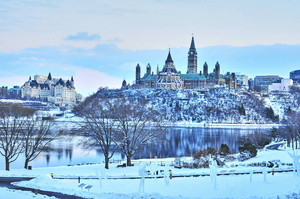 Weergaven van Ottawa, Canada tijdens de sneeuwstorm in de winter overdag - Foto, afbeelding
