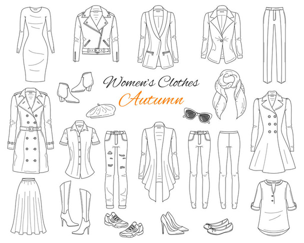 Womens clothes collection. Vector sketch illustration. - Vettoriali, immagini