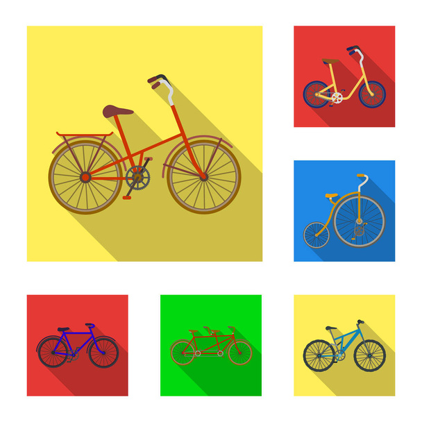 Varie biciclette icone piatte nella collezione set per il design. Il tipo di trasporto vettore simbolo stock web illustrazione
. - Vettoriali, immagini