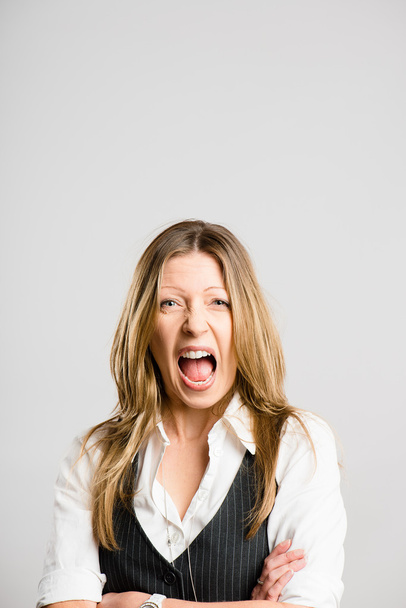 funny woman portrait real high definition grey background - 写真・画像
