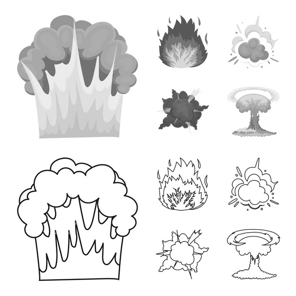 Flame, sparks, hydrogen fragments, atomic or gas explosion. Explosions set collection icons in outline,monochrome style vector symbol stock illustration web. - Wektor, obraz