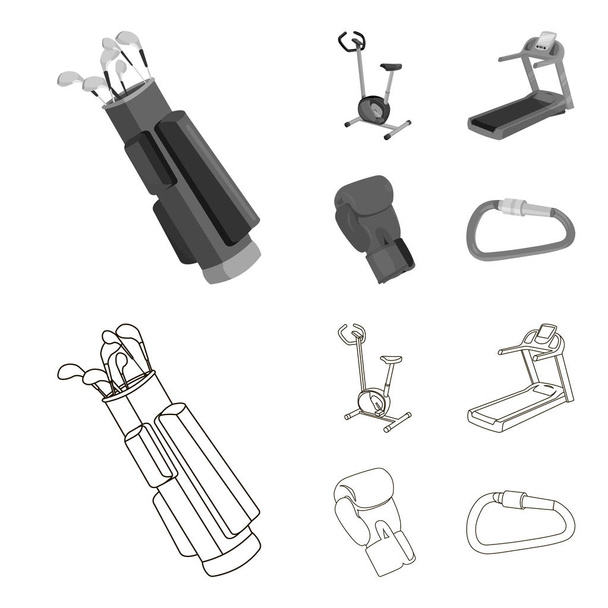 Exercise bike, treadmill, glove boxer, lock. Sport set collection icons in outline,monochrome ,flat style vector symbol stock illustration web. - Vecteur, image