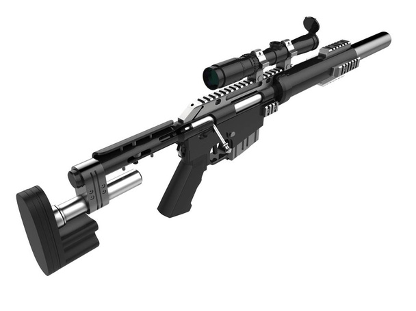Moderno rifle de francotirador negro con silenciador - vista de arriba hacia abajo
 - Foto, Imagen