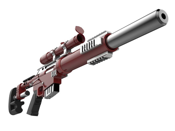 Багровая современная снайперская винтовка - низкоугольный выстрел
 - Фото, изображение