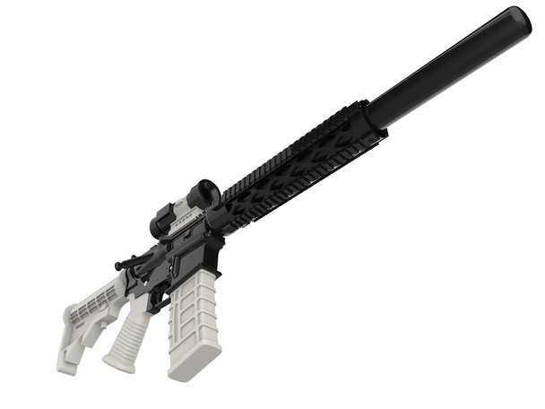 Fusiles de asalto modernos con detalles blancos - tiro de ángulo bajo
 - Foto, imagen