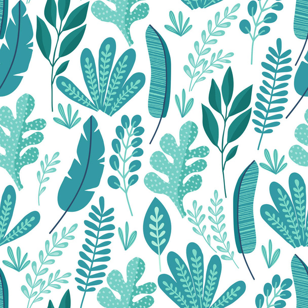 Seamless pattern with abstract tropical palm leaves and flowers. Vector illustration. - Vecteur, image