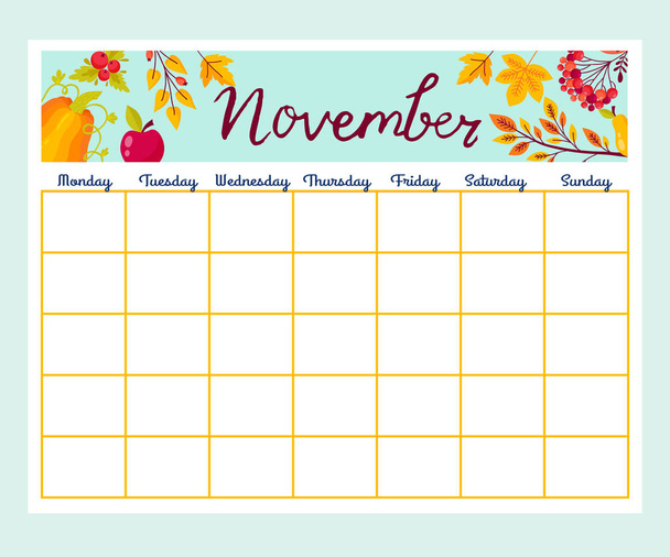 Cute Monthly Planner with flowers, to do list, notes, printable. Autumn Design. vector. - Vector, Image