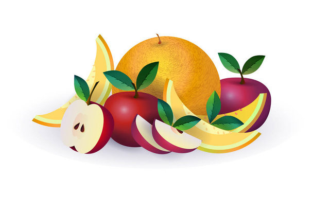 melon apple fruit on white background, healthy lifestyle or diet concept, logo for fresh fruits - Vetor, Imagem