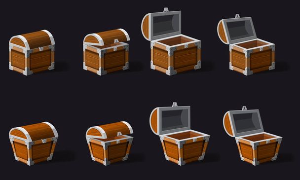 Set old pirate chests, vector, cartoon style, illustration, isolated. For games, advertising applications - Vector, Image