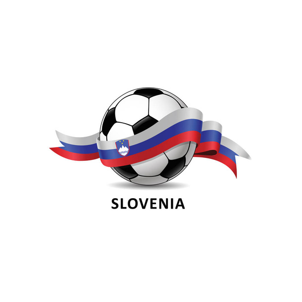 Футбол с разноцветным флагом Словении. Дизайн векторной иллюстрации для футбольного чемпионата, турниров, игр. Элемент для приглашений, листовок, плакатов, открыток, веб-дизайна
 - Вектор,изображение