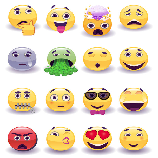 Σύνολο των Emoticons. Σύνολο Emoji. Χαμόγελο εικονίδια. Απομονωμένες διανυσματικά εικονογράφηση σε άσπρο φόντο - Διάνυσμα, εικόνα