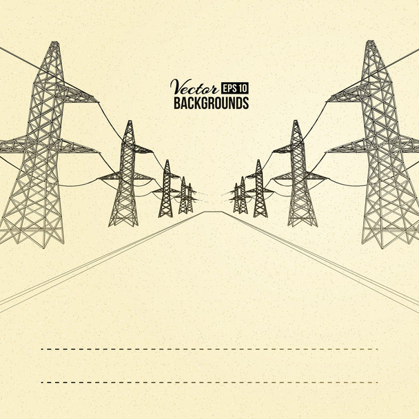 Electric pylons in perspective. - Vector, Image