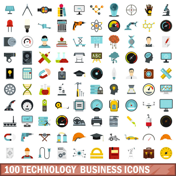 Set di 100 icone aziendali tecnologiche, in stile piatto
 - Vettoriali, immagini