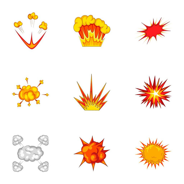 Set aus Icons mit Explosionseffekt, Cartoon-Stil - Vektor, Bild