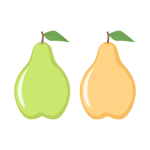 Pear icons, simple design, Green and yellow pears icon clip art. Clipart cartoon fruit icon. - Vector, Image