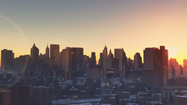4 k stedelijke zonsondergang, New York, moderne zakelijke gebouw silhouet. - Video