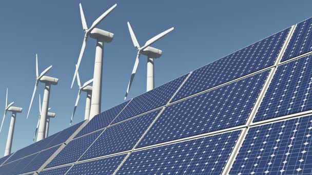 4k Sonnenkollektoren & Windkraft, grüne freie klare Energie. - Filmmaterial, Video
