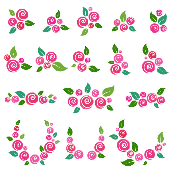 vector collection of floral elements in grunge style - Vector, imagen