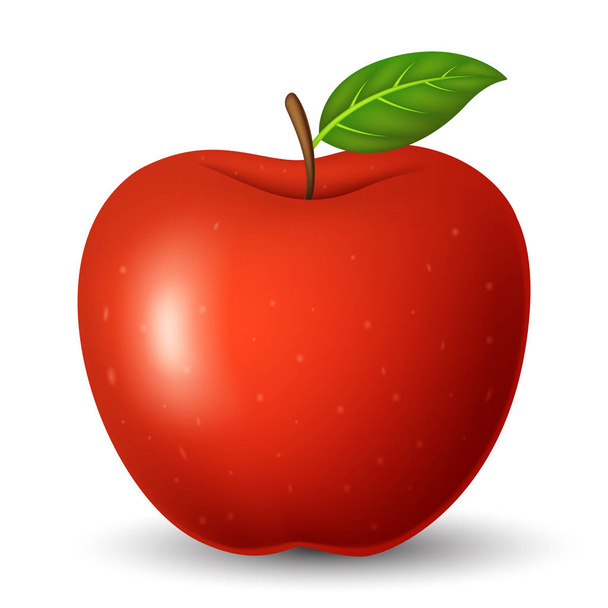 красное яблоко с зеленым листом на белом фоне - Вектор,изображение
