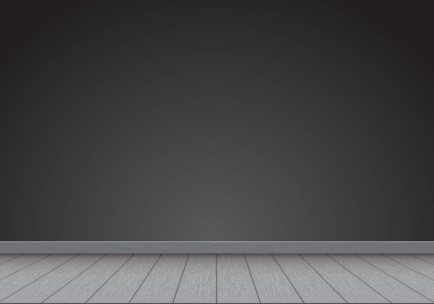 Realistische zwarte muur leeg met een grijze vloer van hout interieur achtergrond vectorillustratie.  - Vector, afbeelding