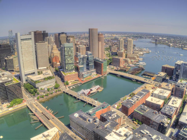 Boston, Massachusetts Skyline from above by Drone during Summer Time - Photo, Image