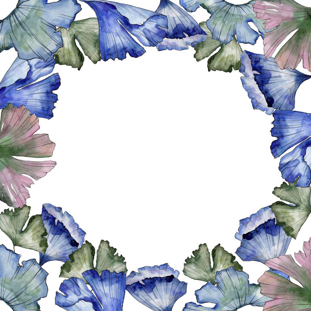 Ginkgo leaves in a watercolor style. Frame border ornament square. Aquarelle leaf for background, texture, wrapper pattern, frame or border. - Fotografie, Obrázek