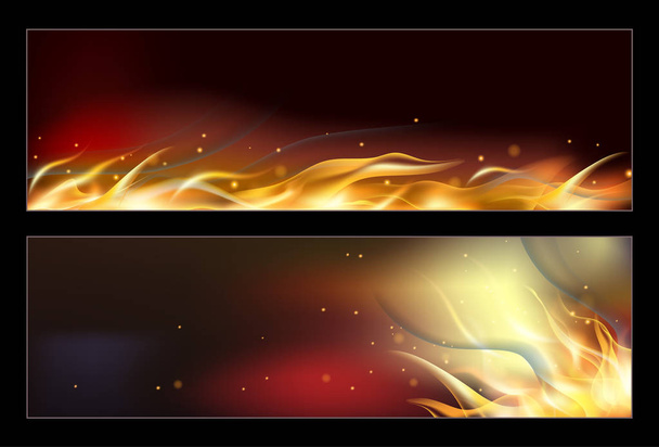 Hot fire banners set with orange flames for your design - Vektor, obrázek