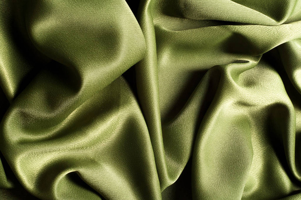 Textura, fundo. modelo. Pano de seda verde, crepe de Chine. um crepe fino de seda ou de fibras semelhantes
. - Foto, Imagem