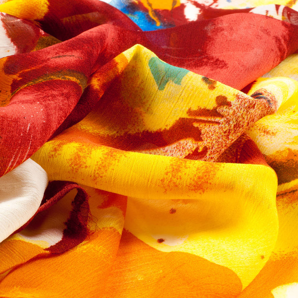 Textura de seda de tela marrón, azul, blanco, amarillo
 - Foto, imagen