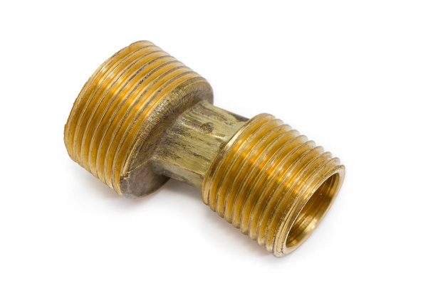 Brass eccentric connector for  the wall water mixer tap installation closeup on a white background - Photo, Image