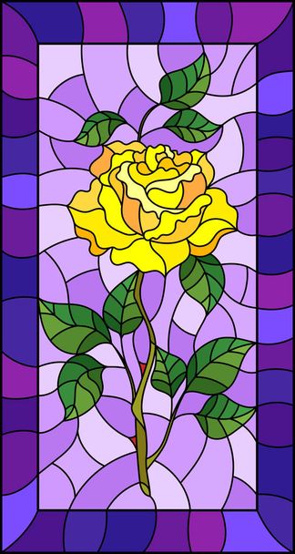 Иллюстрация в витражном стиле цветка желтой розы на фиолетовом фоне с яркой рамкой
  - Вектор,изображение